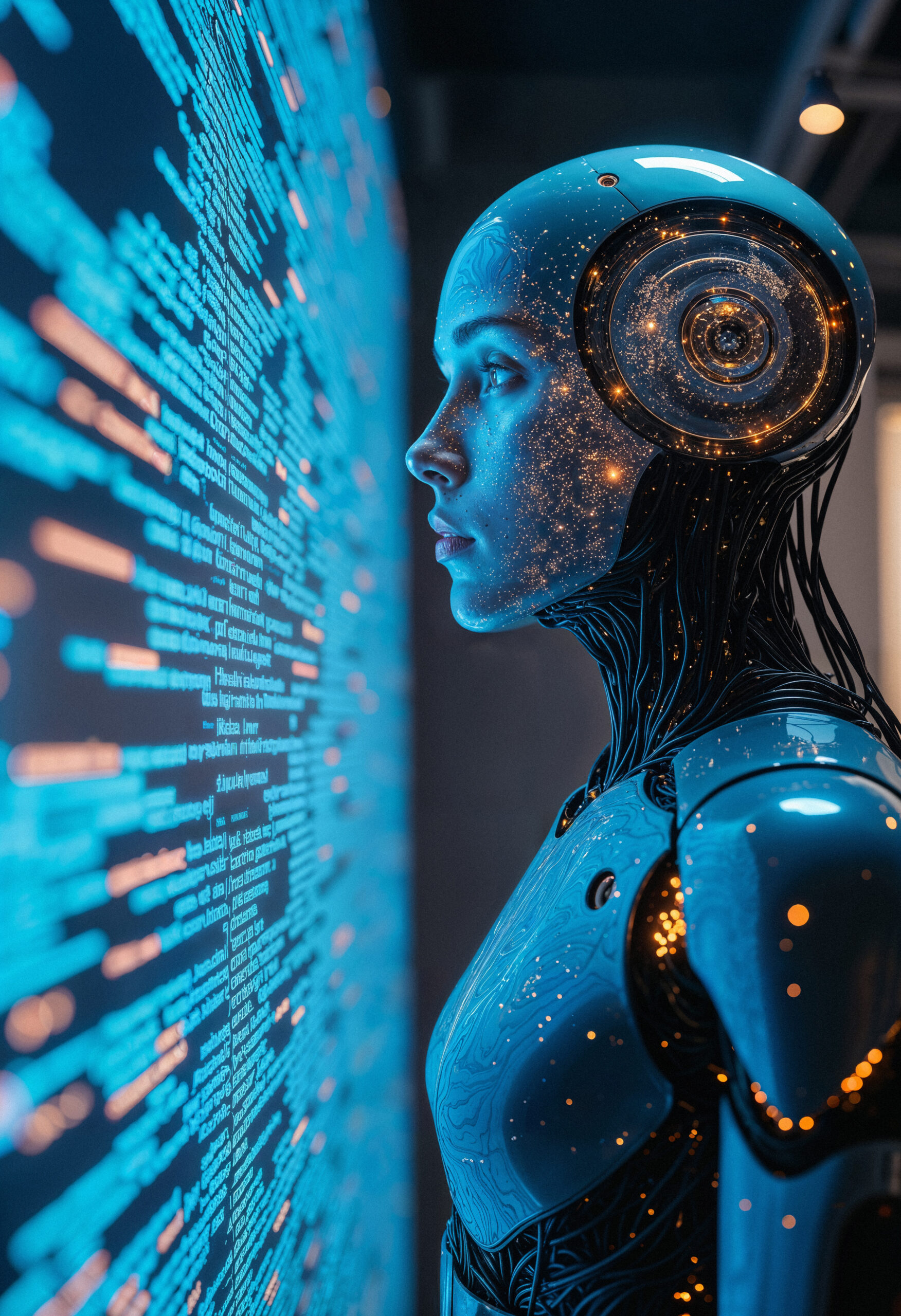 ai-robot-gazing-code-futuristic-cyberpunk-vision lots of ideas, structure, schema, mindmap, lightbulbs, logical flow</p>
<p>